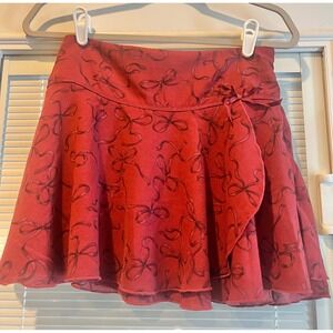 Aeropostale Bow Mini Skirt Deep Red Flowy Flirty Preppy Under Shorts Size XS